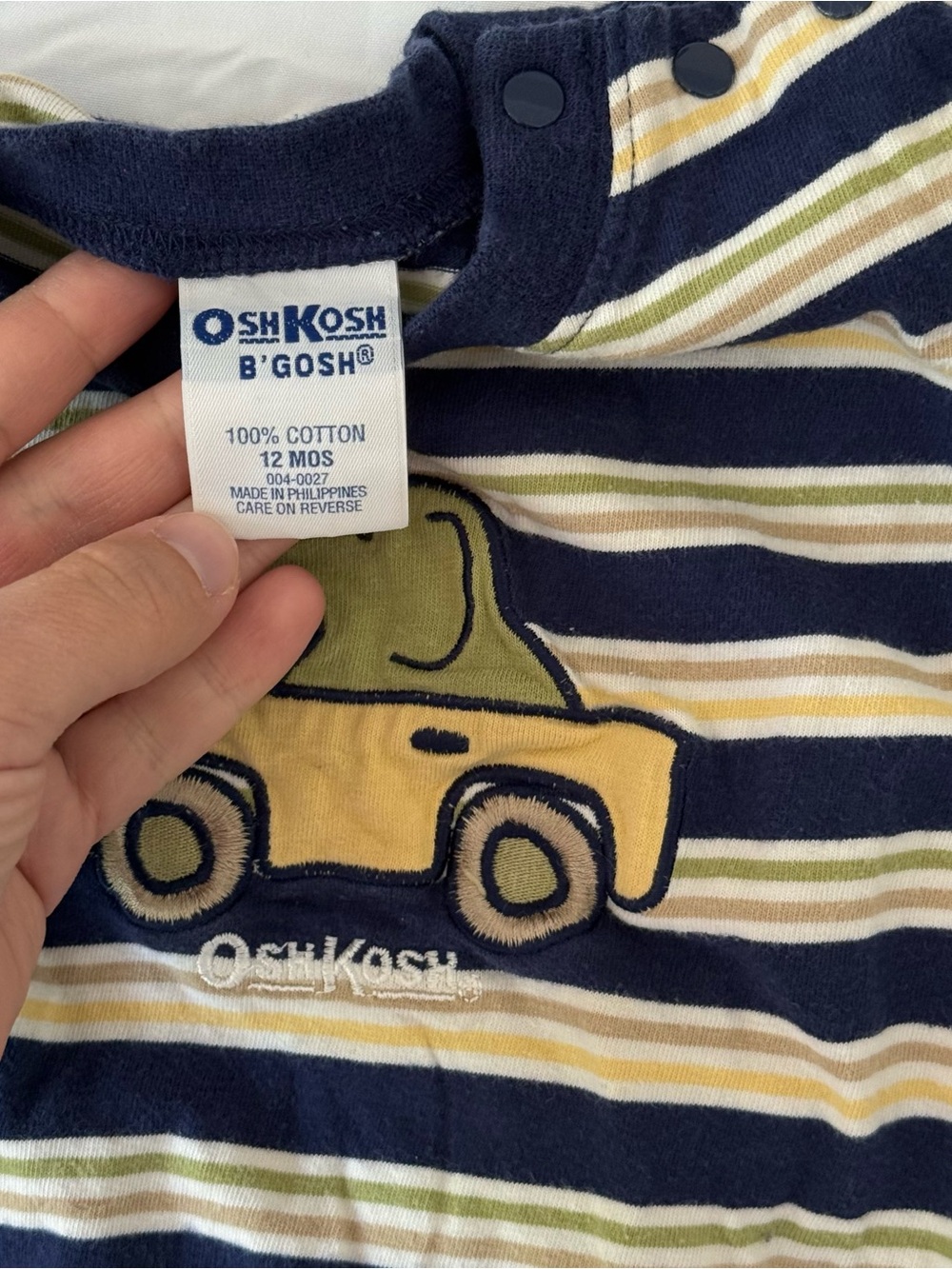 Vintage 90s OshKosh B'gosh Baby Romper 12 Months - Elephant Car Appliqué - Picture 3 of 4